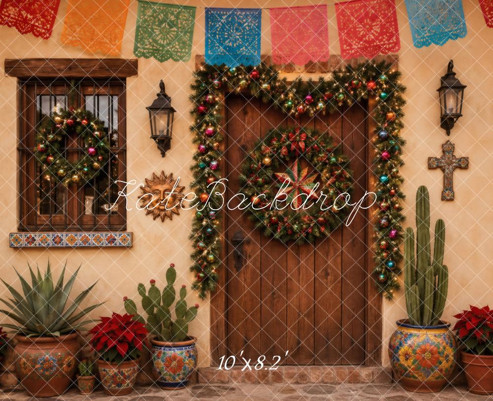 Kate Mexican Christmas Courtyard Door Papel Picado Printed Backdrop Designed by Vertigo Productions