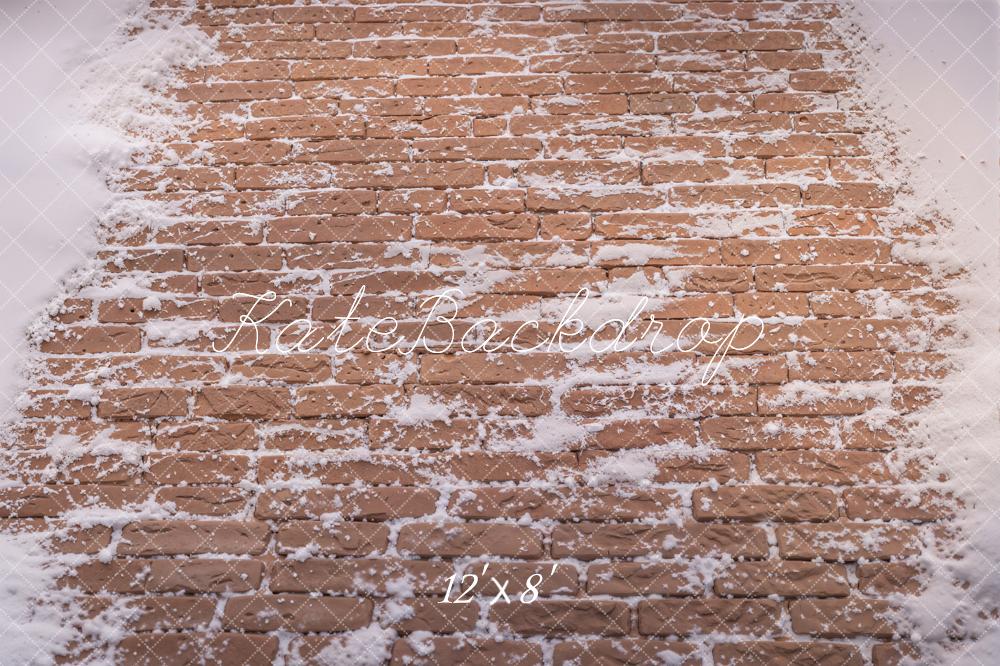 Kate Winter Snowy Brown Brick Floor Printed Backdrop Designed by Kate Image