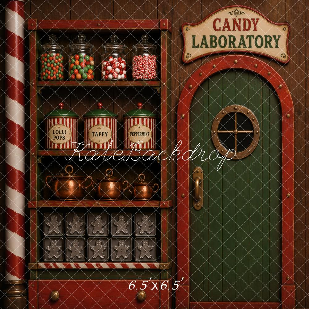 Kate Christmas Candy Laboratory Vintage Door Printed Backdrop Designed by Vertigo Productions