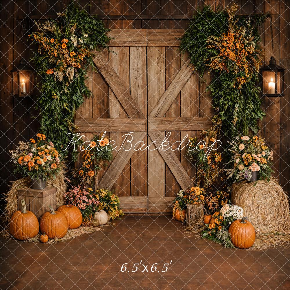 Kate Fall Rustic Barn Door Pumpkins Backdrop Designed by Emetselch