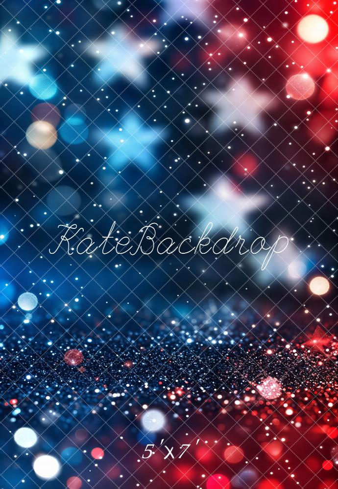 Kate 4th of July Red Blue Star Bokeh Printed Backdrop Designed by Chain Photography