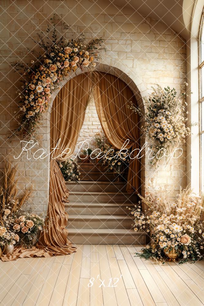 Neutral Arch Cascading Stairs Floral Foto Achtergrond Designed by Emetselch