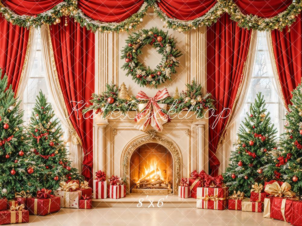 Kate Christmas Tree Retro Fireplace Wreath Indoor Backdrop Designed by Emetselch