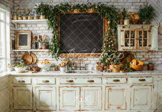Kate Christmas Kitchen Vintage Cabinet Chalkboard Printed Backdrop Designed by Emetselch