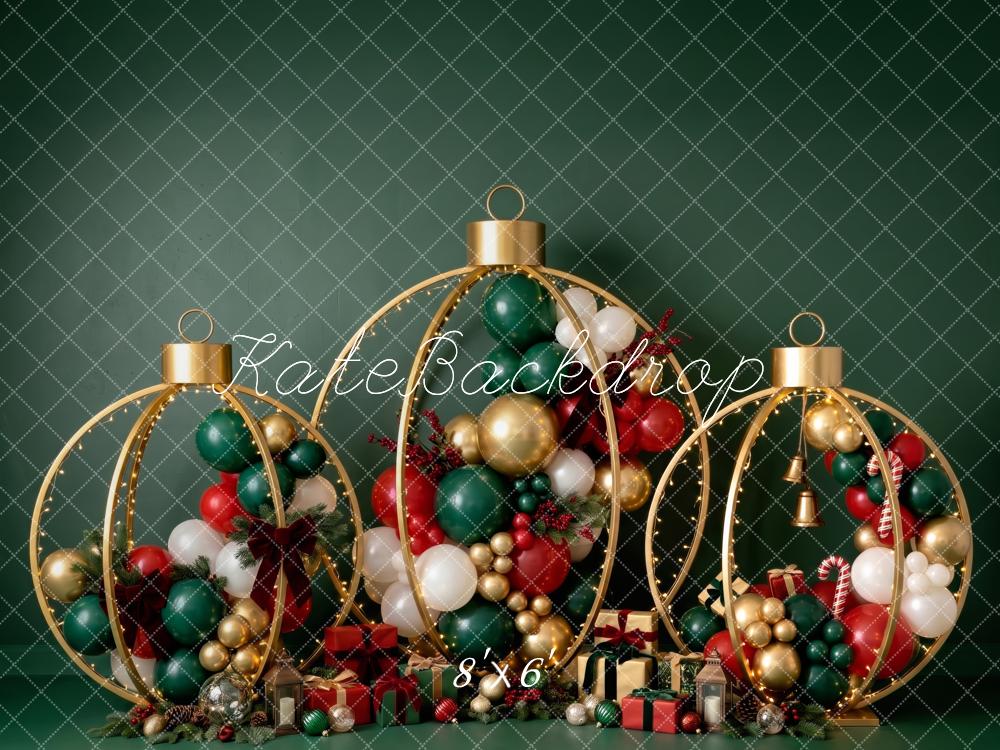 Kate Christmas Green Ornament Balloon Gifts Printed Backdrop Designed by Patty Roberts