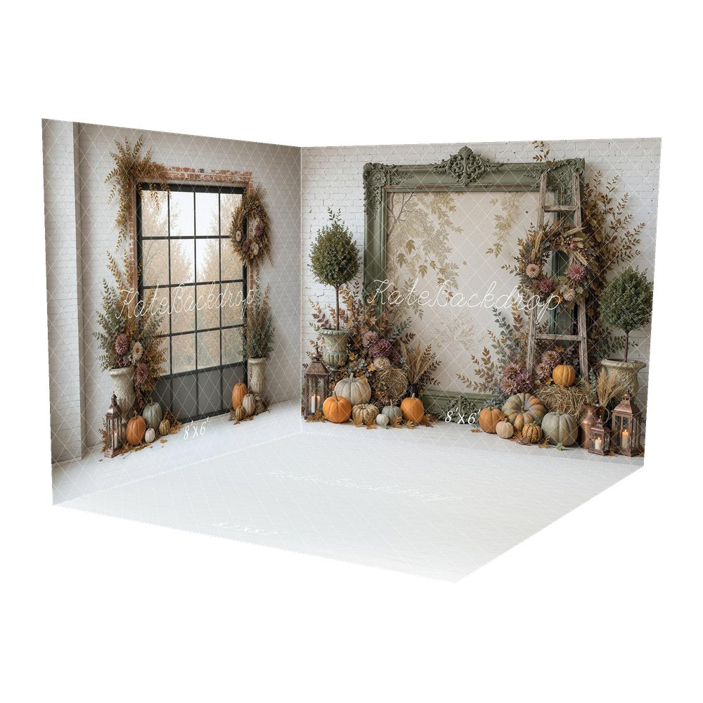 Kate Fall Cozy Pumpkins Lantern Wreath Ladder Vintage Frame Room Set
