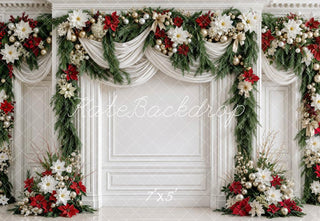 Kate Christmas Floral Garland Draped Panel Wall Printed Backdrop Designed by Mini MakeBelieve