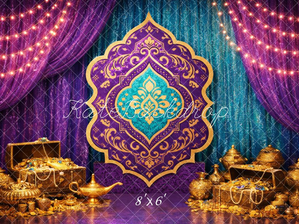 Kate Carnival Gold Treasure Purple Teal Chest Fairy Fantasy Printed Backdrop Designed by Megan Leigh Photography