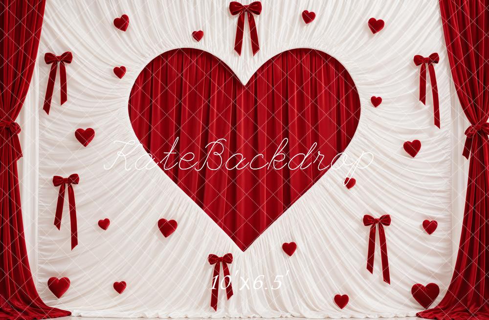 Kate Valentine's Day Red Heart Drapes Bows Printed Backdrop Designed by Emetselch