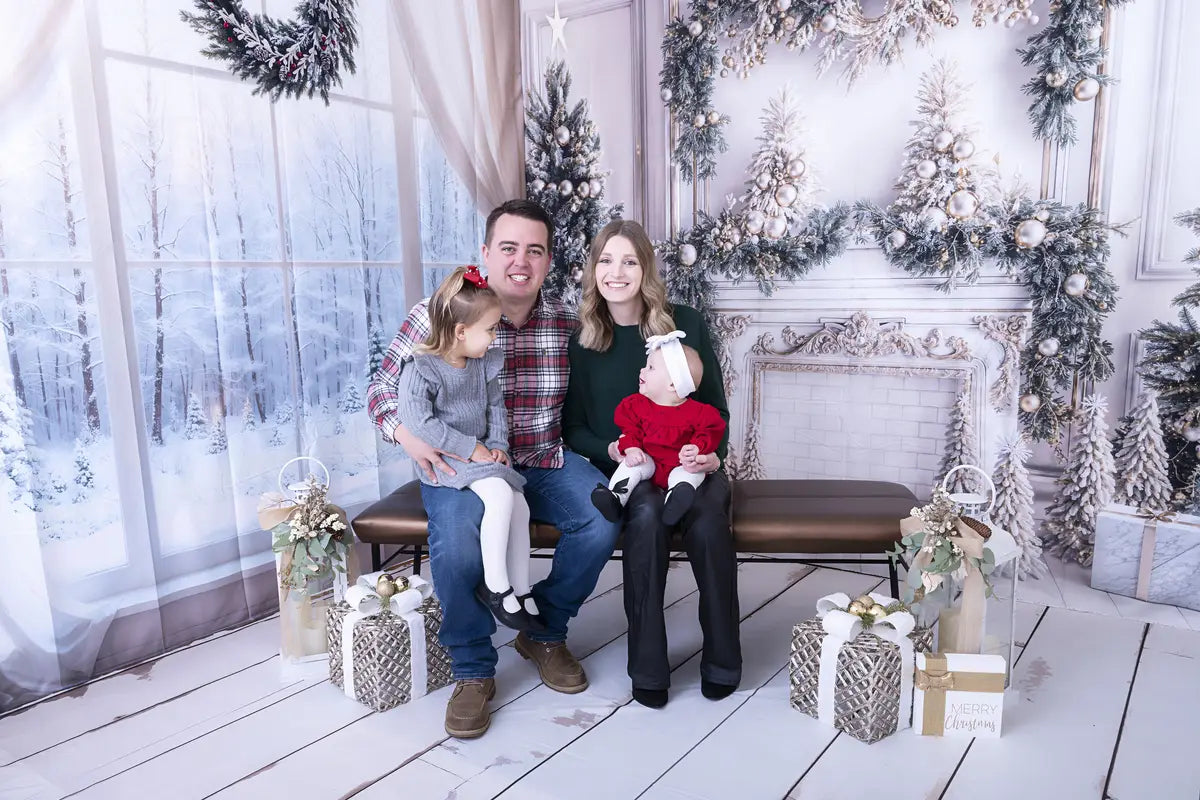 Kate Christmas White Window Wreath Backdrop Designed by Emetselch