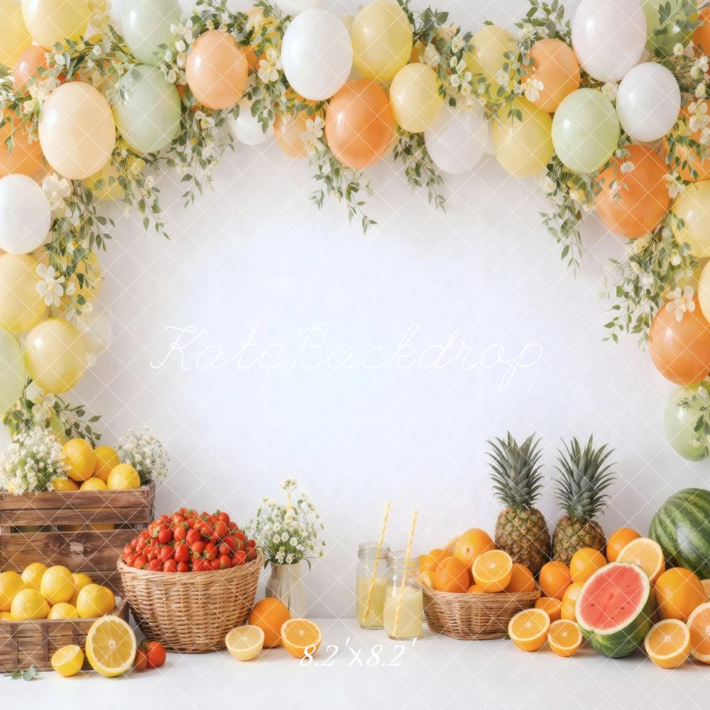 Kate Summer Fruit Crates Balloon Garland Printed Backdrop Designed by Vertigo Productions