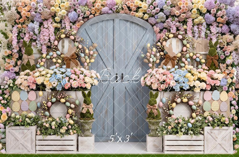 Kate Easter Bunny Flower Arch Pastel Eggs Backdrop Designed by Mini MakeBelieve