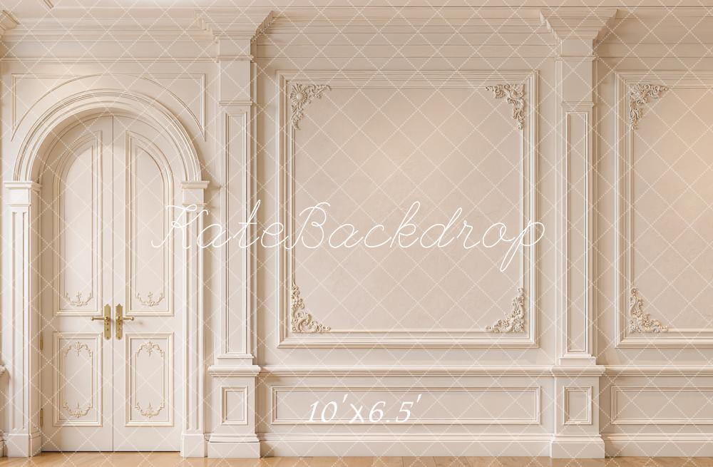 Kate Vintage Cream Elegant French Door and Paneling Wall Printed Backdrop Designed by Emetselch