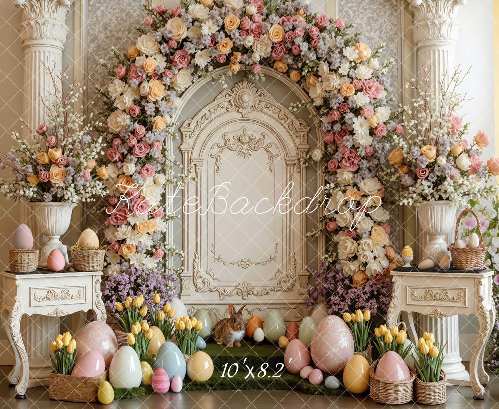 Kate Easter Bunny Flower Arch Pastel Eggs Backdrop Designed by Mini MakeBelieve