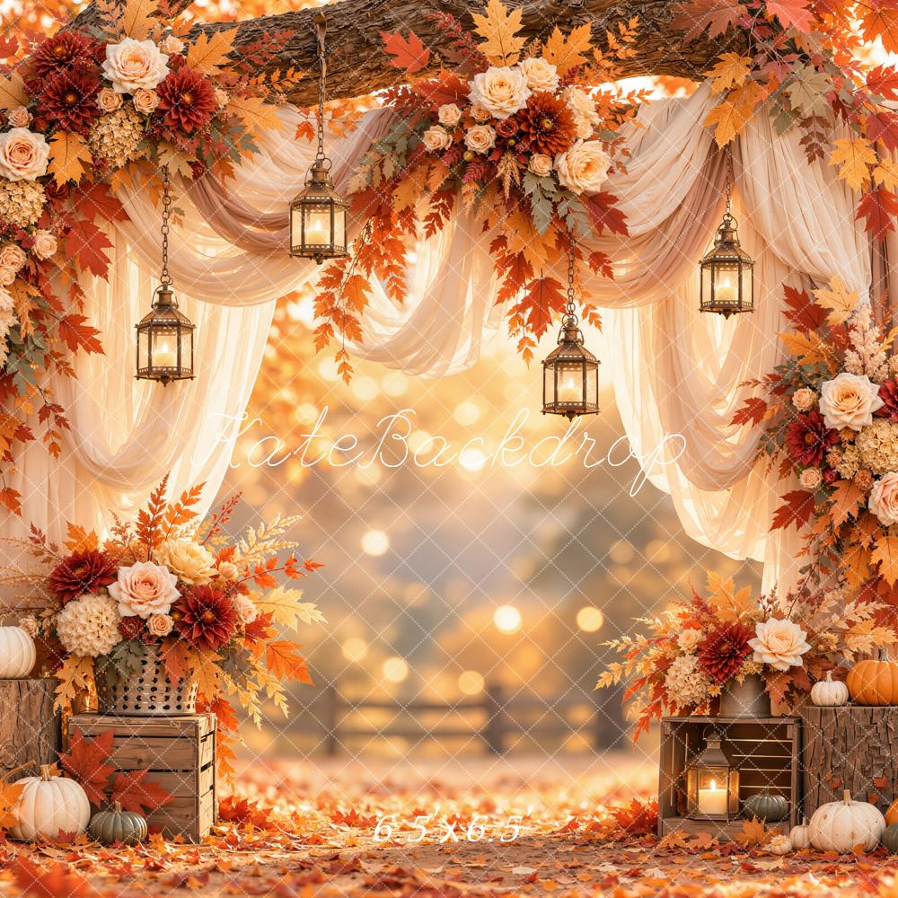 Kate Fall Flower Branch Arch Drapes Lanterns Printed Backdrop Designed by Emetselch