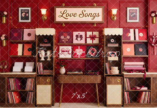 Kate Valentine Love Songs Shop Red Retro Music Room Printed Backdrop Designed by Patty Roberts