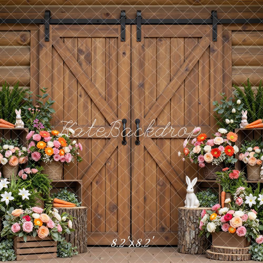Kate Easter Bunny Rustic Barn Flowers Printed Backdrop Designed by Mini MakeBelieve