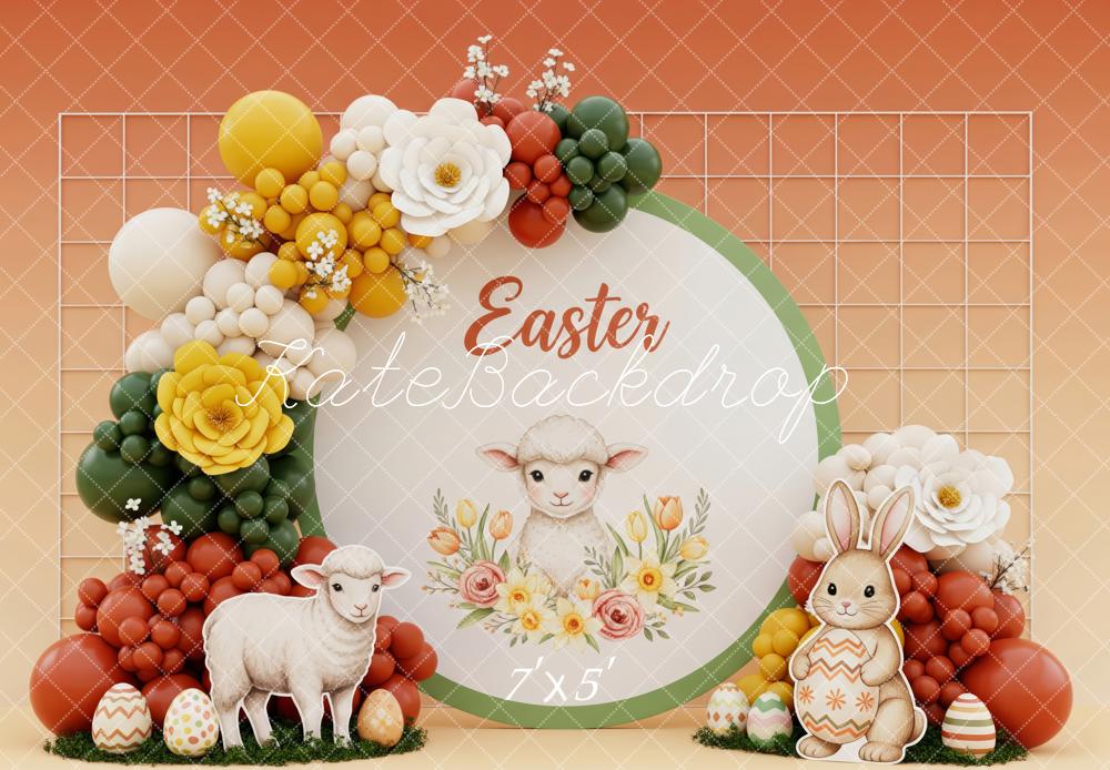 Kate Easter Bunny Lamb Balloon Arch Orange Gradient Backdrop Designed by Patty Roberts