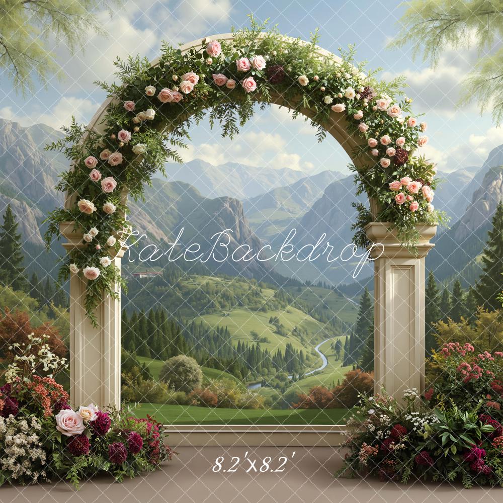 Kate Spring Flower Arch Mountain Scenery Backdrop Designed by Mini MakeBelieve