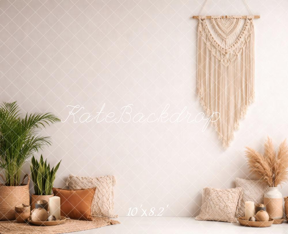 Kate Boho Macrame Plant Decor Beige Printed Backdrop Designed by Vertigo Productions