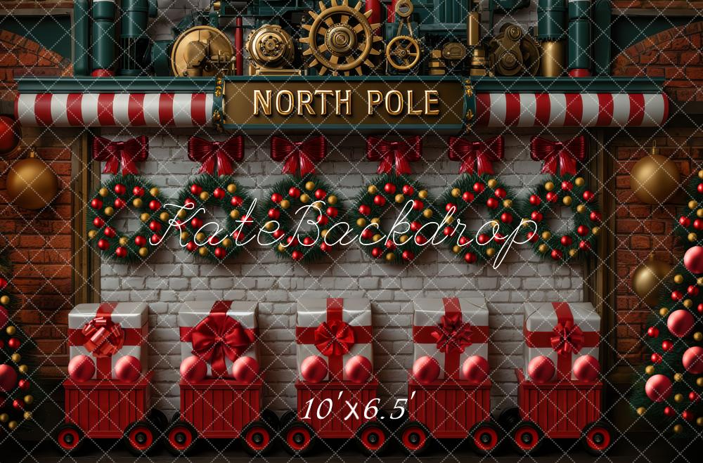 Kate Christmas Polar Gift Train North Pole Wreaths Backdrop Designed by Mini MakeBelieve