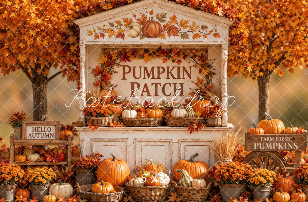Kate Fall Pumpkin Patch Harvest Maple Tree Printed Backdrop Designed by Emetselch