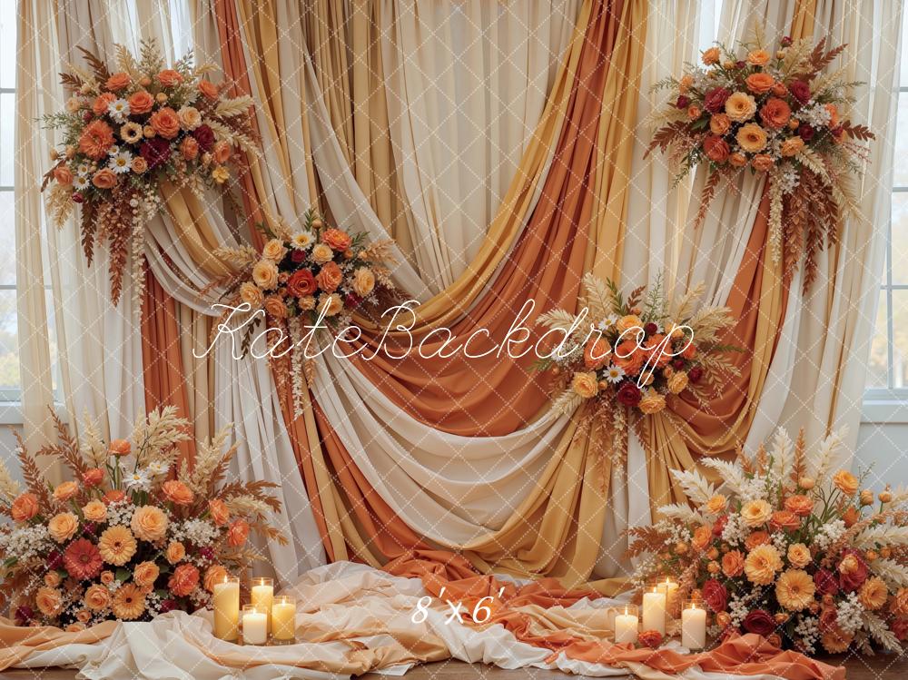 Kate Fall Flowers Drapes Candles Orange White Printed Backdrop Designe