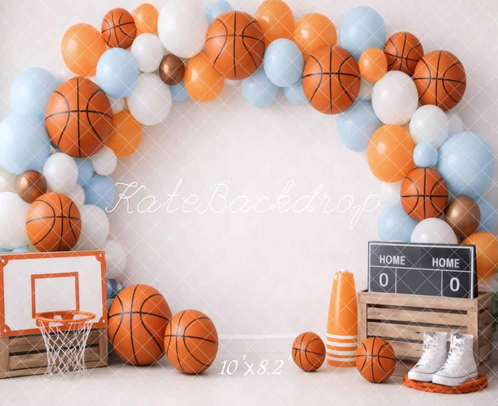 Kate Cake Smash Basketball Balloon Arch Scoreboard Crate Printed Backdrop Designed by Vertigo Productions