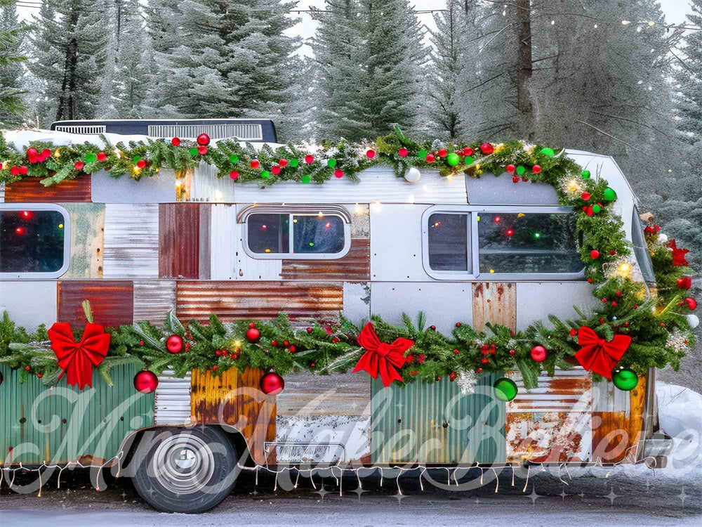Winter Forest Kerst Kleurvolle Decoratie Gebroken RV Foto Achtergrond Designed by Mini MakeBelieve