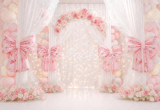 Kate Prom Pink Flower Arch Bows Curtains Balloons Printed Backdrop Designed by Angela Miller