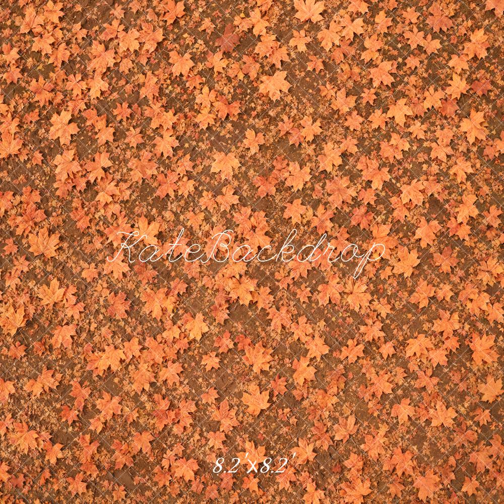 Kate Fall Orange Maple Leaves Floor Printed Backdrop Designed by Emetselch