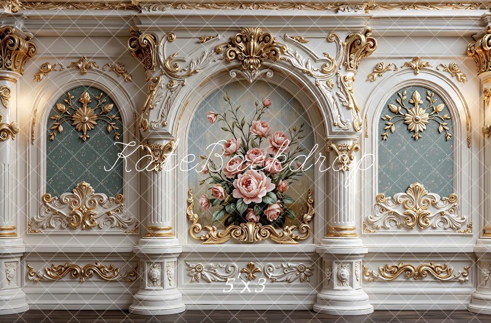 Kate Spring Vintage Baroque Ornate Columns Floral Wall Printed Backdrop Designed by Mini MakeBelieve