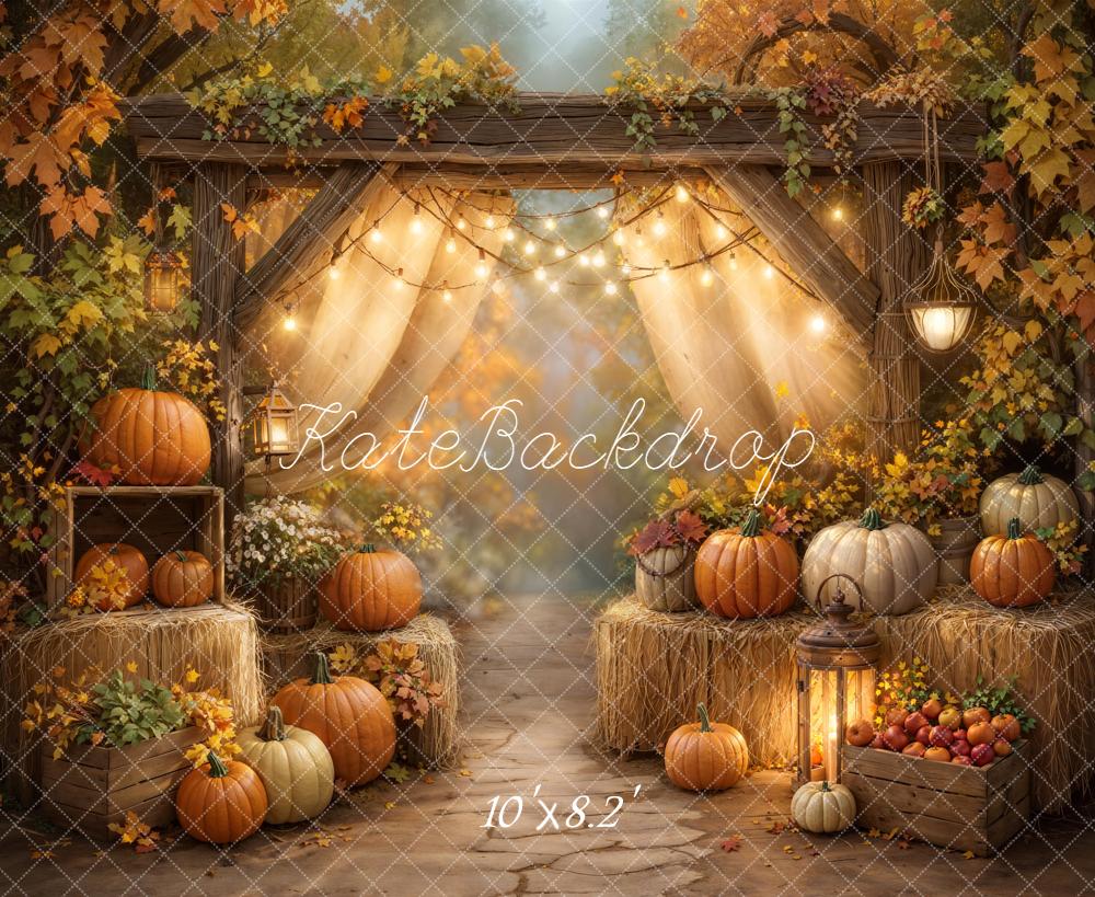 Kate Fall Pumpkin Hay Bale Lantern Archway Backdrop Designed by Emetselch