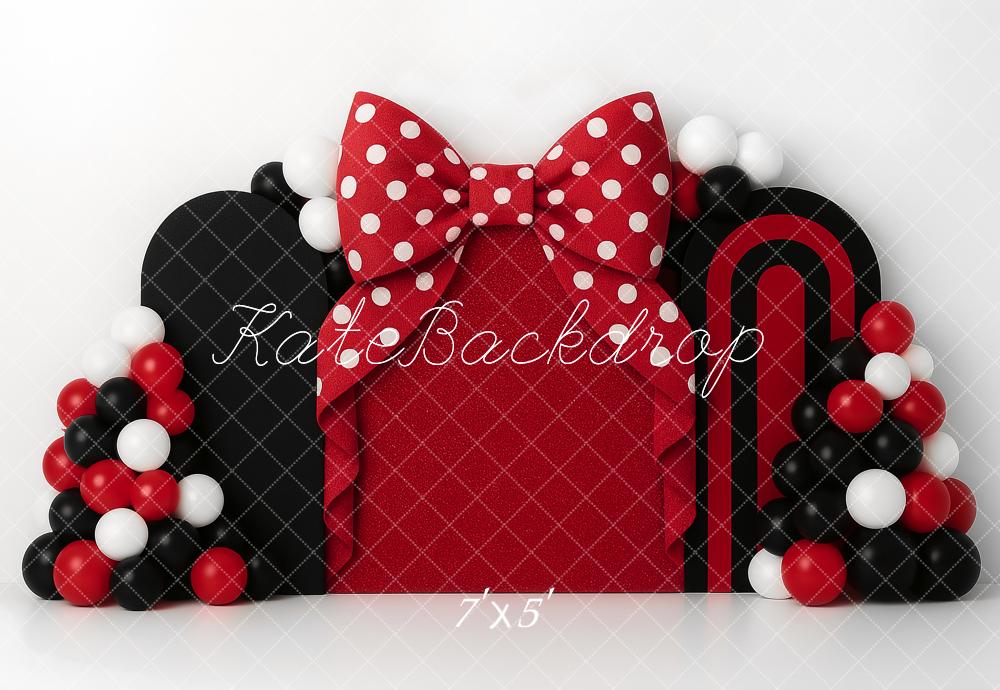 Kate Red Bow Balloon Arch Printed Backdrop Designed by Ashley Paul