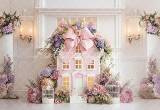 Kate Spring Pink House Flower Arch Birdcage Printed Backdrop Designed by Emetselch