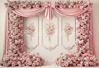 Kate Flower Arch Pink Roses Bow Curtains Printed Backdrop Designed by Patty Roberts