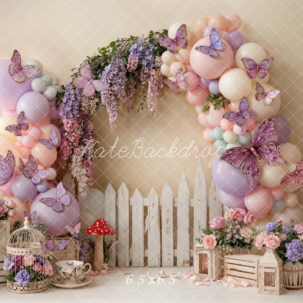 Kate Spring Flower Arch Balloons Butterflies Picket Fence Backdrop Designed by Emetselch