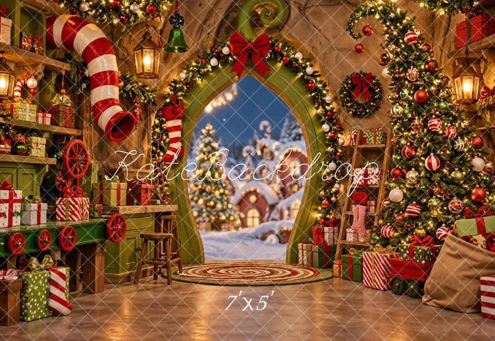 Kate Christmas Fantasy Whoville Workshop Christmas Tree Gifts Printed Backdrop Designed by Emetselch
