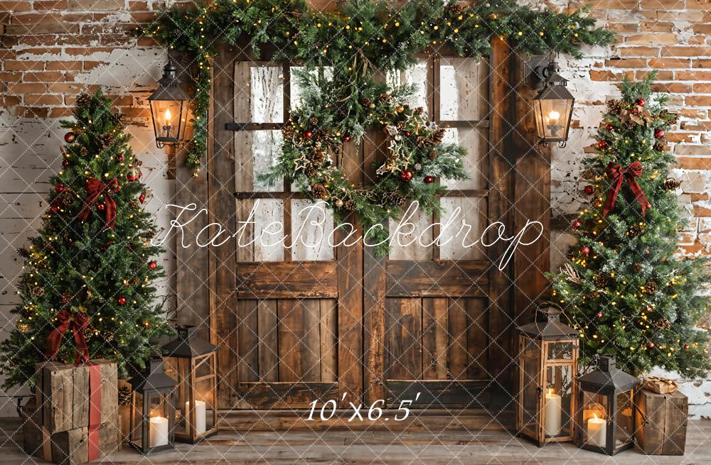 Kate Christmas Tree Rustic Wood Door Wreath Backdrop Designed by Emetselch