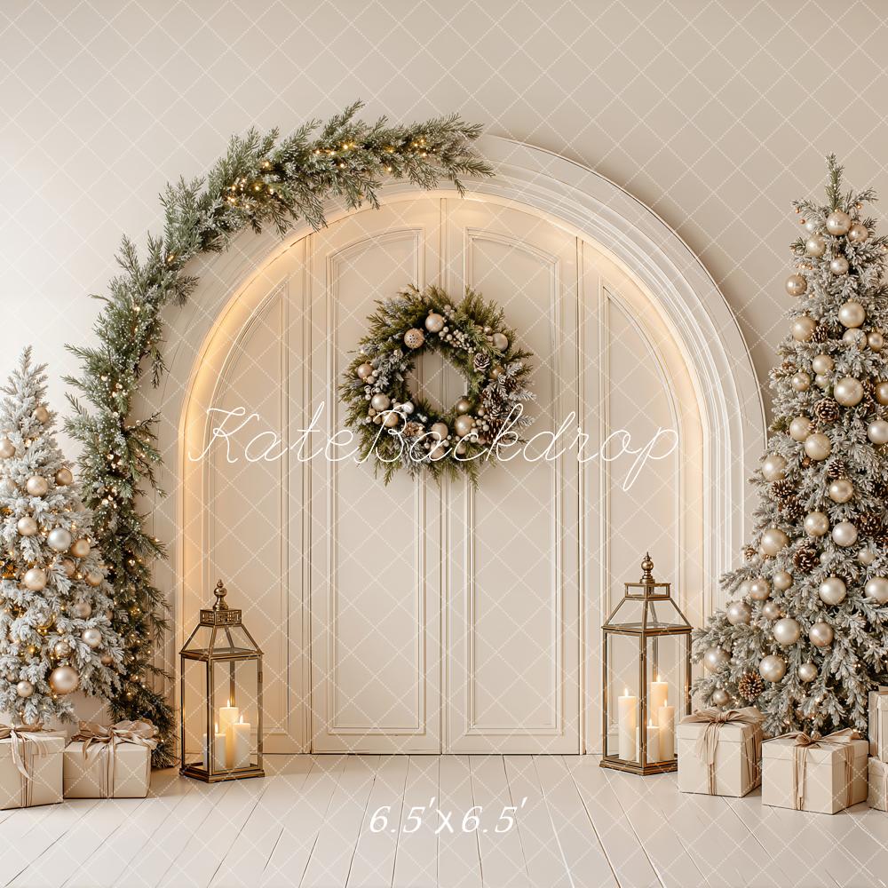 Kate Christmas White Arch Christmas Trees Wreath Printed Backdrop Designed by Emetselch