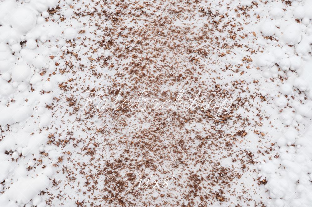 Kate Winter White Snow Brown Leaves Floor Printed Backdrop Designed by Kate Image