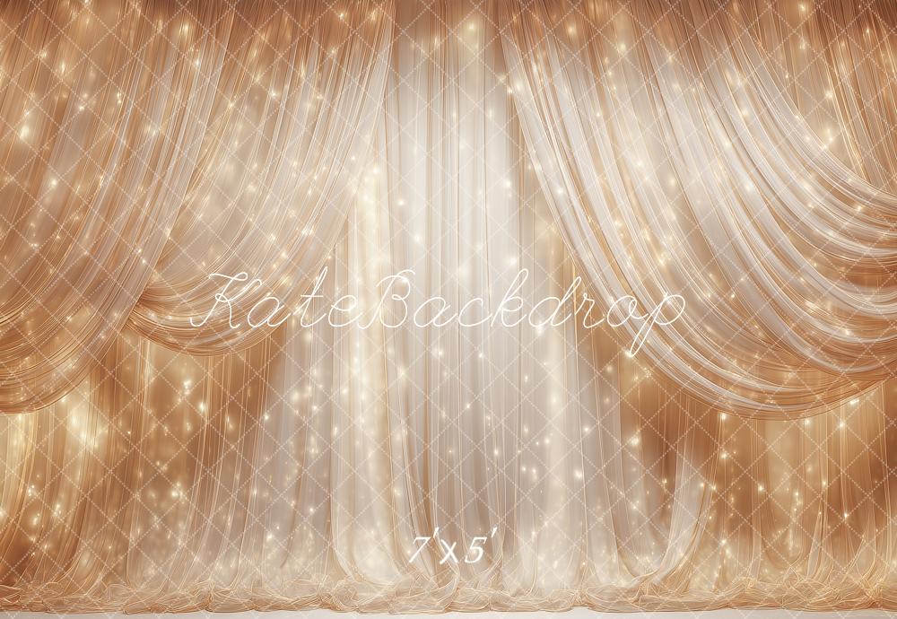 Kate Stage Gold Sparkle Draped Curtain Printed Backdrop Designed by Angela Miller