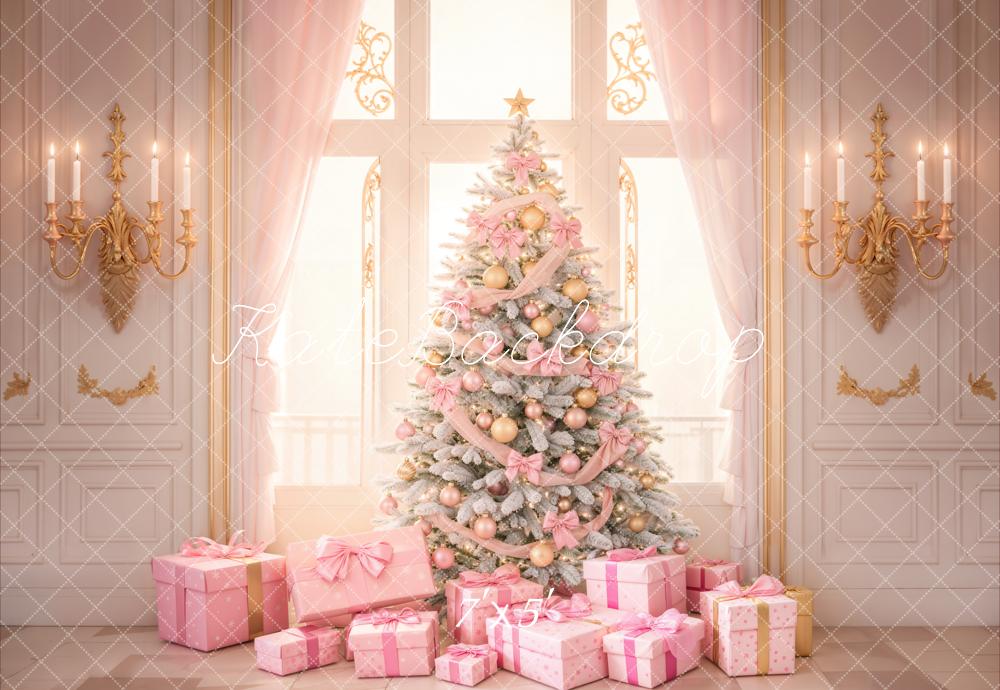 Elegant Pink Christmas Tree Backdrop