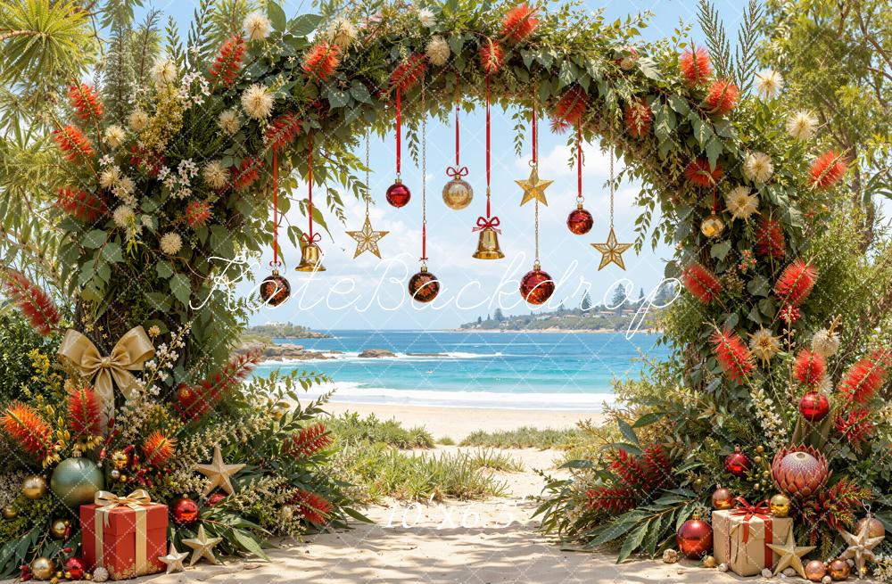 Kate Christmas Flower Arch Beach Ornaments Gifts Printed Backdrop Designed by Emetselch