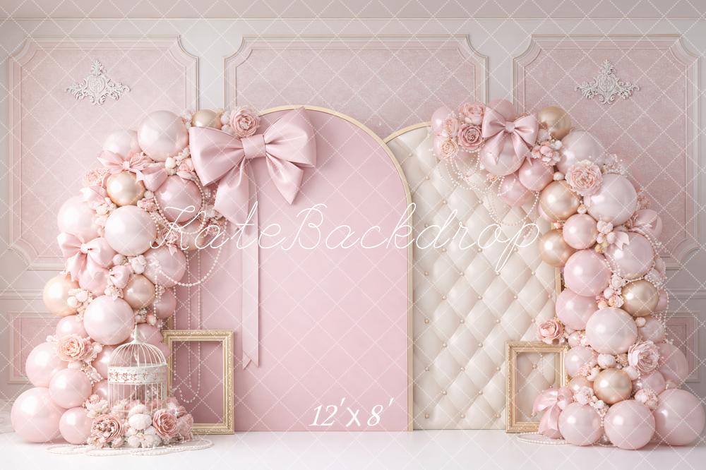 Kate Birthday Princess Pink Arch Balloon Bow Flower Printed Backdrop Designed by Ashley Paul