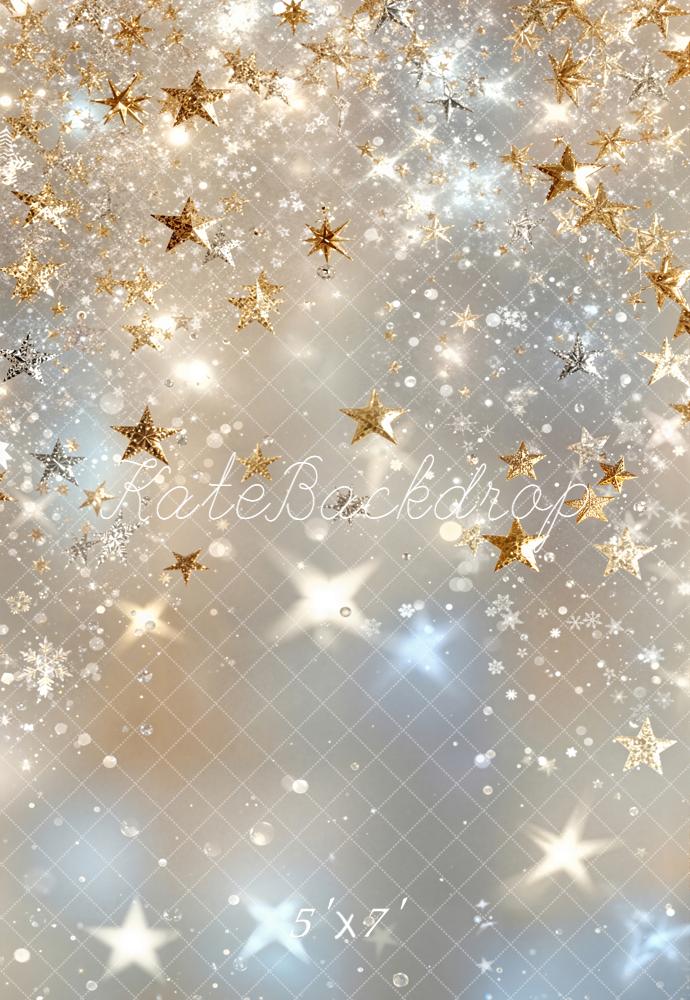 Kate Gold Star Snowflake Sparkle Printed Backdrop Designed by Emetselch