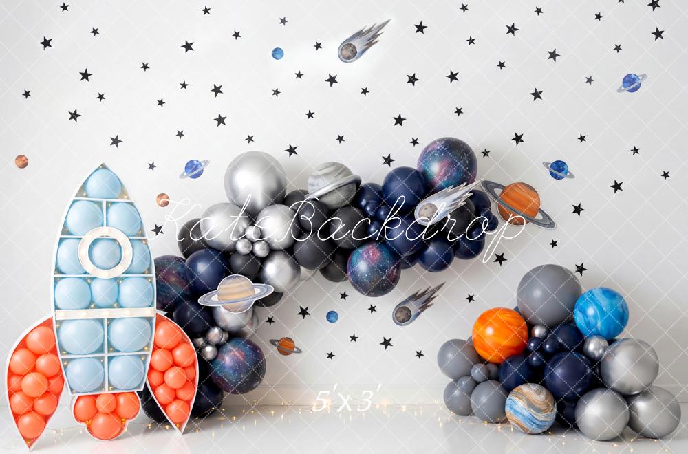 Kate Cake Smash Space Rocket Planets Stars Printed Backdrop Designed by Patty Roberts