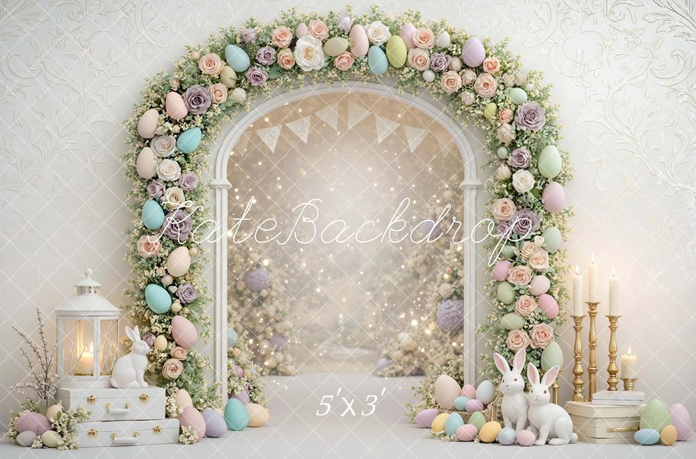 Kate Easter Bunny Flower Arch Pastel Eggs Backdrop Designed by Mini MakeBelieve