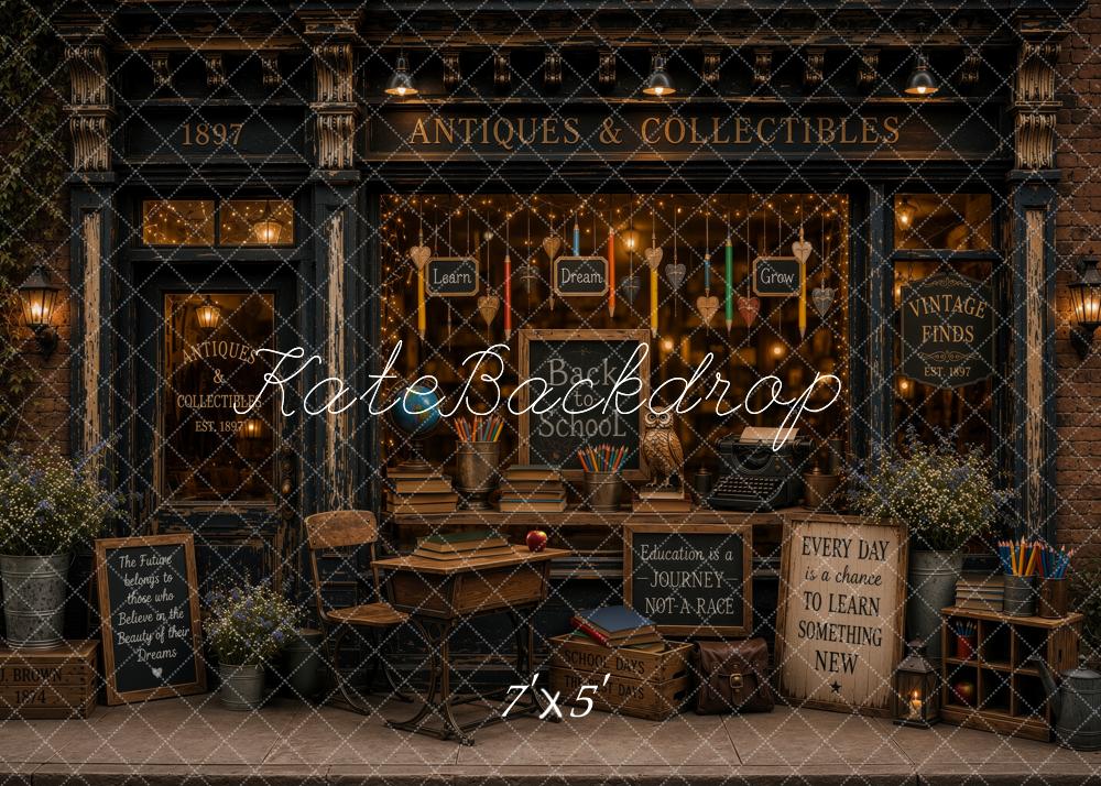 Kate Back to School Antique Window Display Books Pencils Desk Printed Backdrop Designed by Ashley Ward