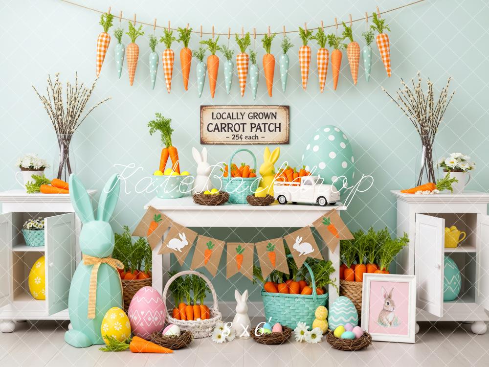 Kate Easter Bunny Carrot Patch Pastel Eggs and Garland Backdrop Designed by Patty Roberts